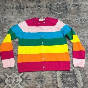 New Boutique girls Colorful Striped Cardigan rainbow sweater 9-10 years